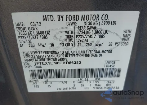 2012 Ford F-150 Stx from USA, damaged, VIN 1FTEX1EM6CKD56383